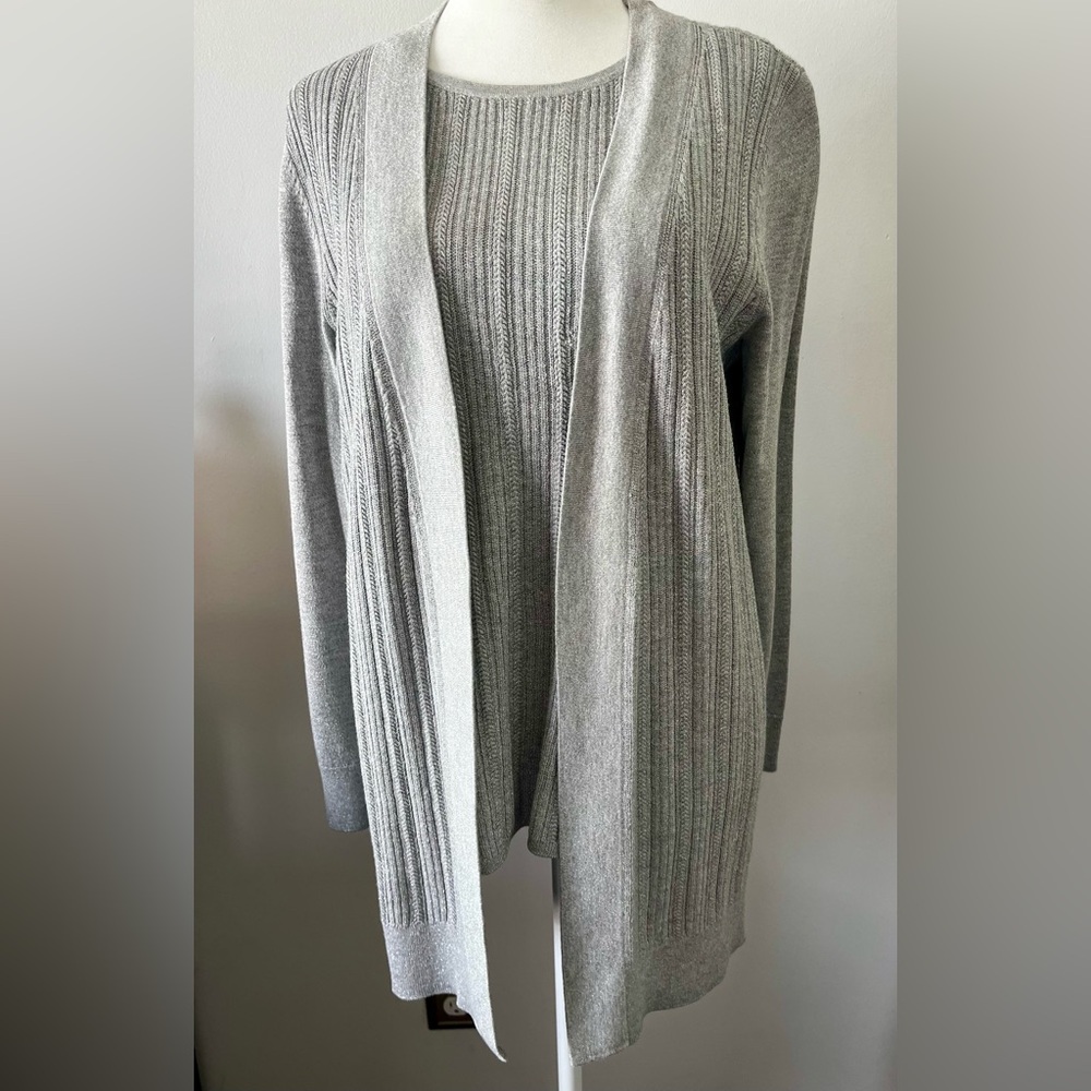Talbots Silver Sparkle Women's Long Cardigan Set